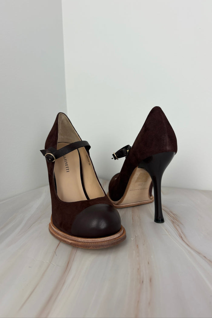 Nicola Finetti Leather & Brown suede heels