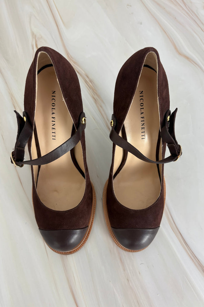 Nicola Finetti Leather & Brown suede heels