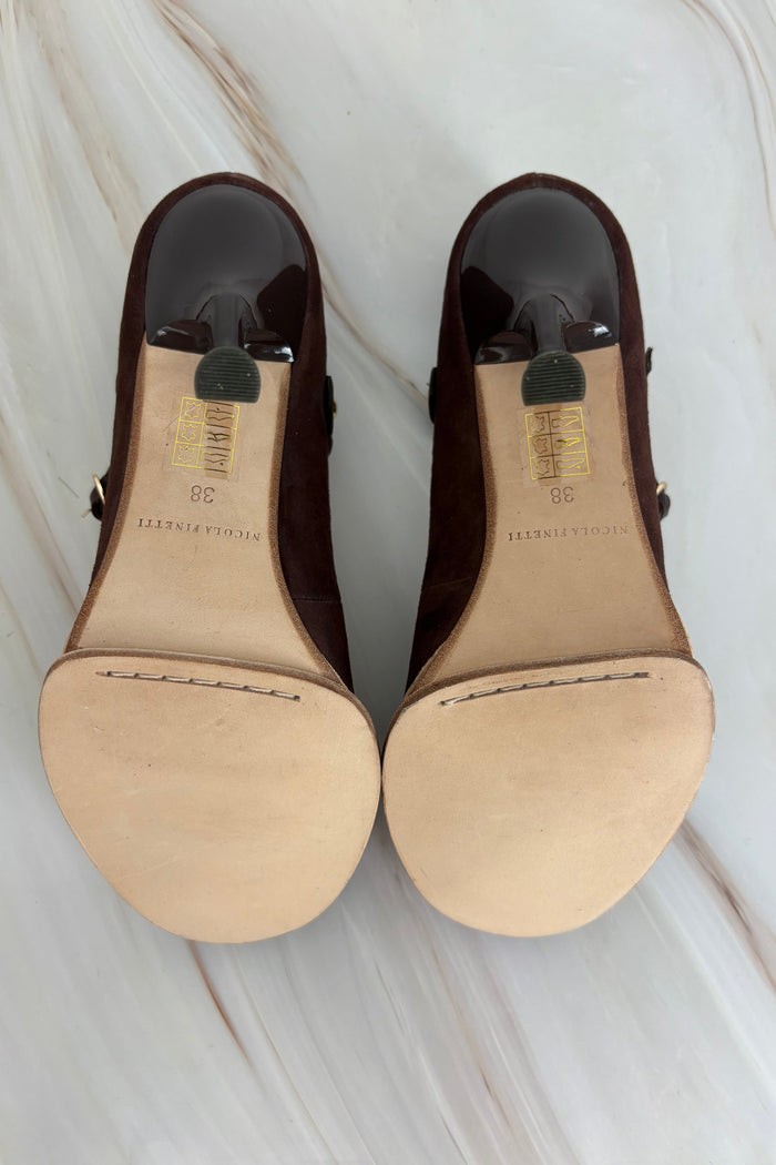 Nicola Finetti Leather & Brown suede heels
