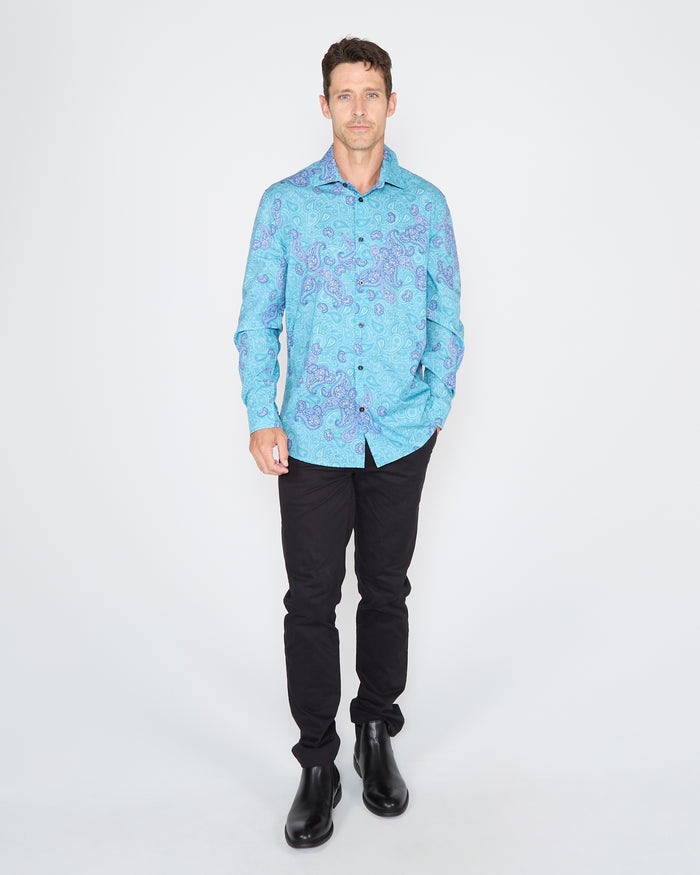NIGEL MONTGAT PAISLEY SHIRT - TEAL