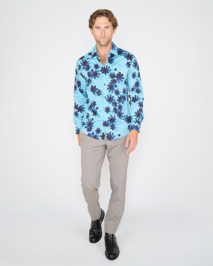 NORMAN RAMBLE FLORAL SHIRT - TEAL