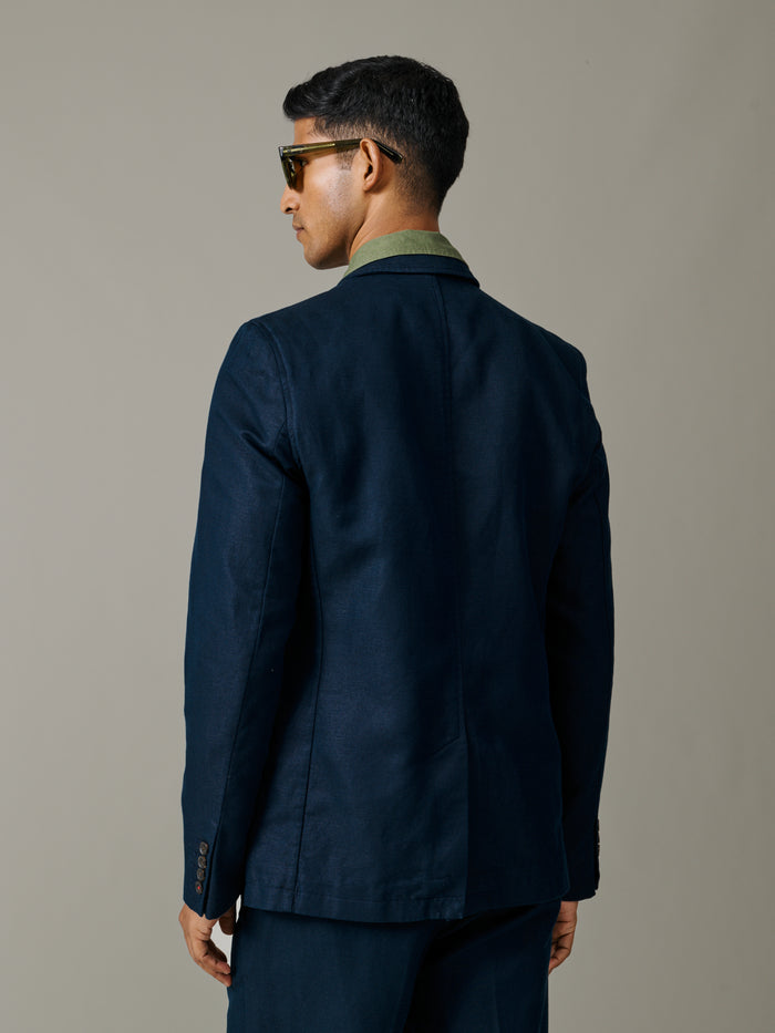 Aubin Navy Hopsack Northfield Double Breasted Jacket | Linen Jacket