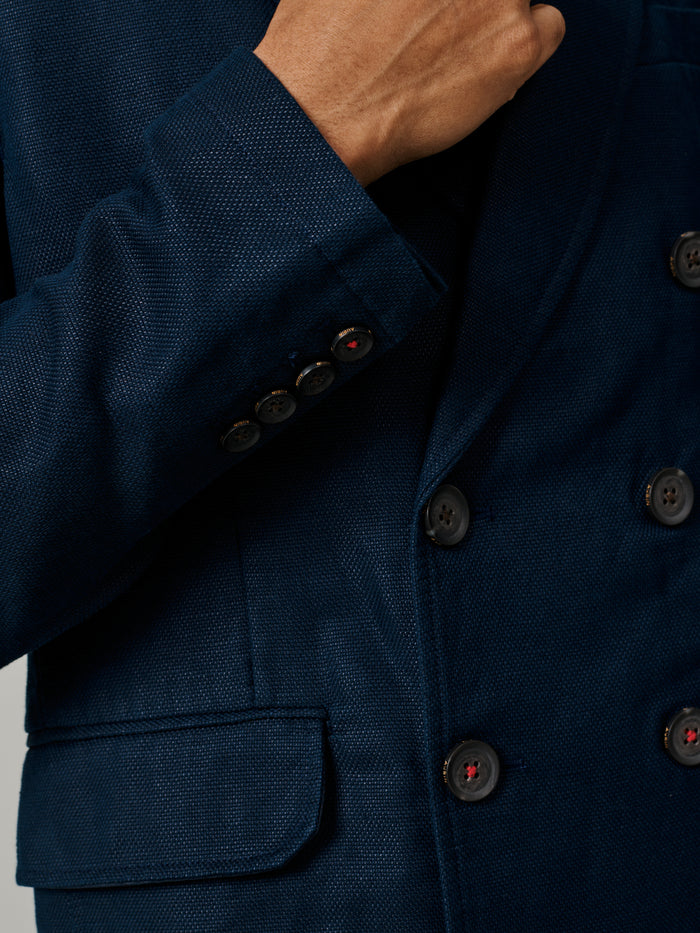 Aubin Navy Hopsack Northfield Double Breasted Jacket | Linen Jacket