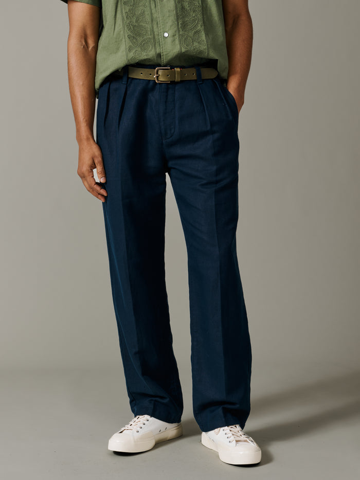 Aubin Navy Hopsack Northfield Relaxed Fit Trouser | Linen Trousers