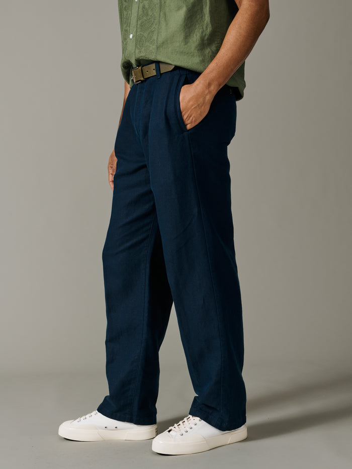 Aubin Navy Hopsack Northfield Relaxed Fit Trouser | Linen Trousers