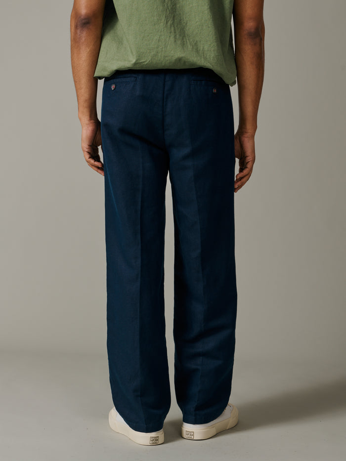 Aubin Navy Hopsack Northfield Relaxed Fit Trouser | Linen Trousers