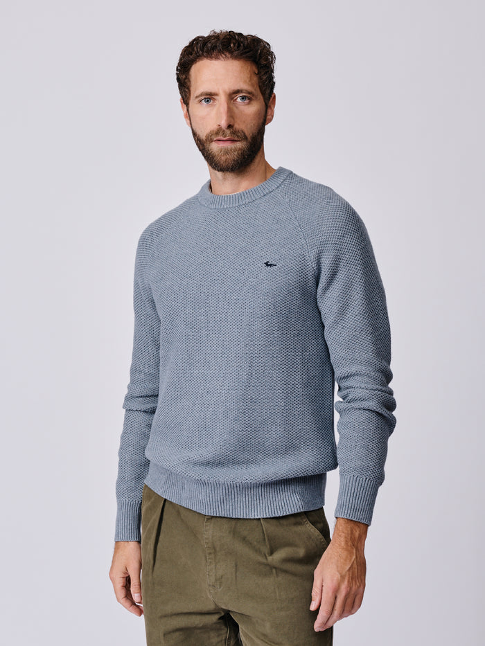 Aubin Pale Blue Norton Cotton Merino Textured Crew Neck | Crew Neck