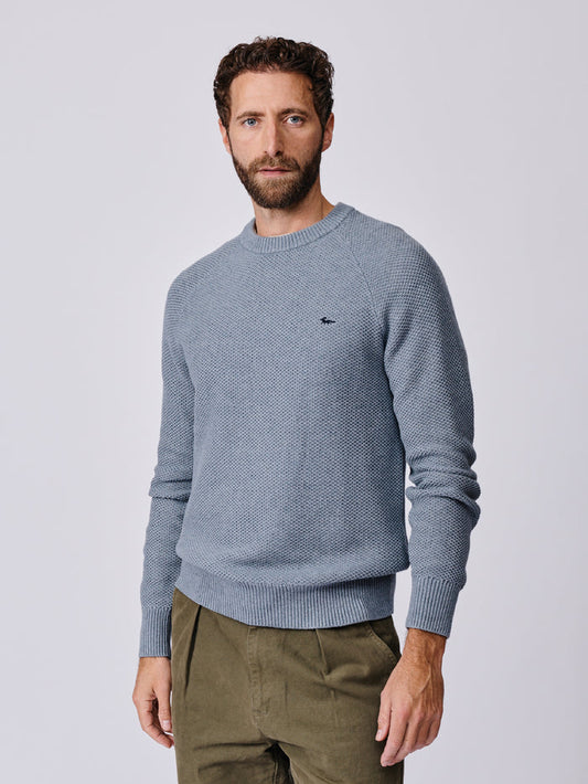 Aubin Pale Blue Norton Cotton Merino Textured Crew Neck | Crew Neck