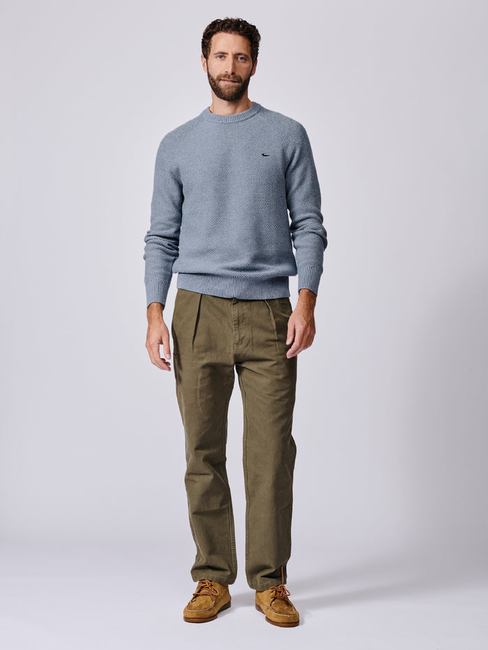 Aubin Pale Blue Norton Cotton Merino Textured Crew Neck | Crew Neck