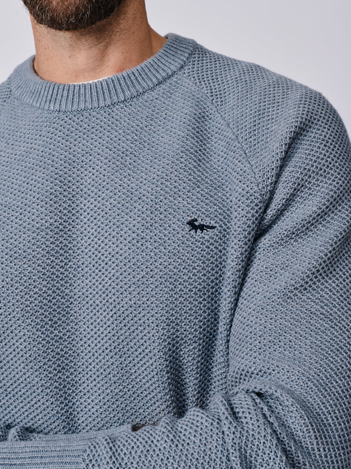 Aubin Pale Blue Norton Cotton Merino Textured Crew Neck | Crew Neck