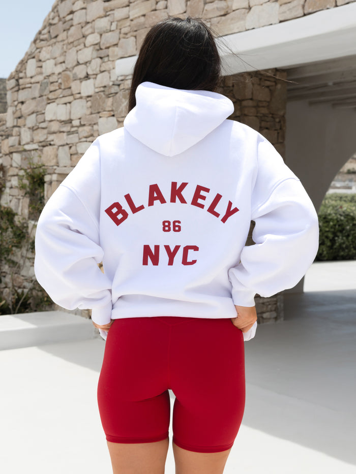 NYC Oversized Hoodie - White & Cherry Red