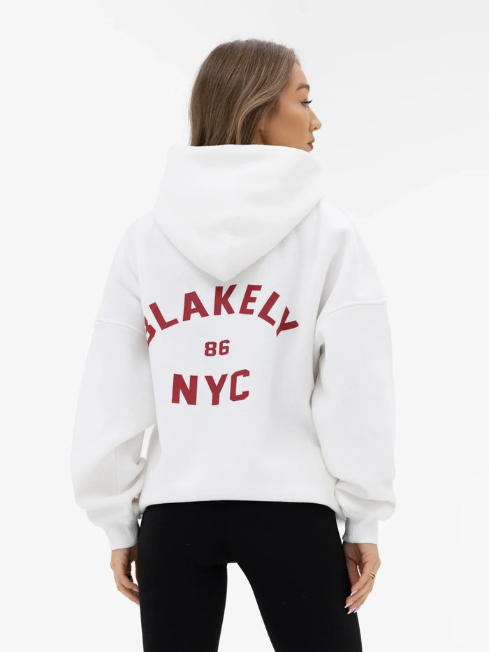 NYC Oversized Hoodie - White & Cherry Red