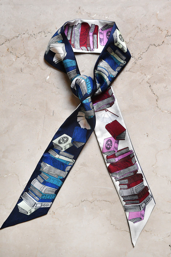 NYPL Book Stack Double-Sided Silk Twilly - The New York Public Library Shop