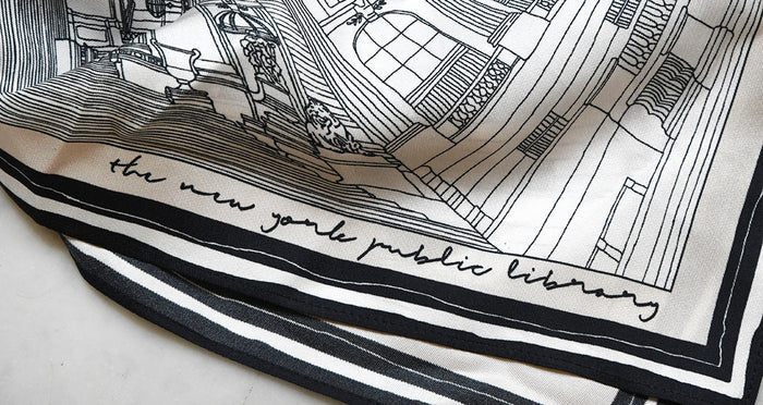 Close-up of the text in black that reads: The New York Public Library.