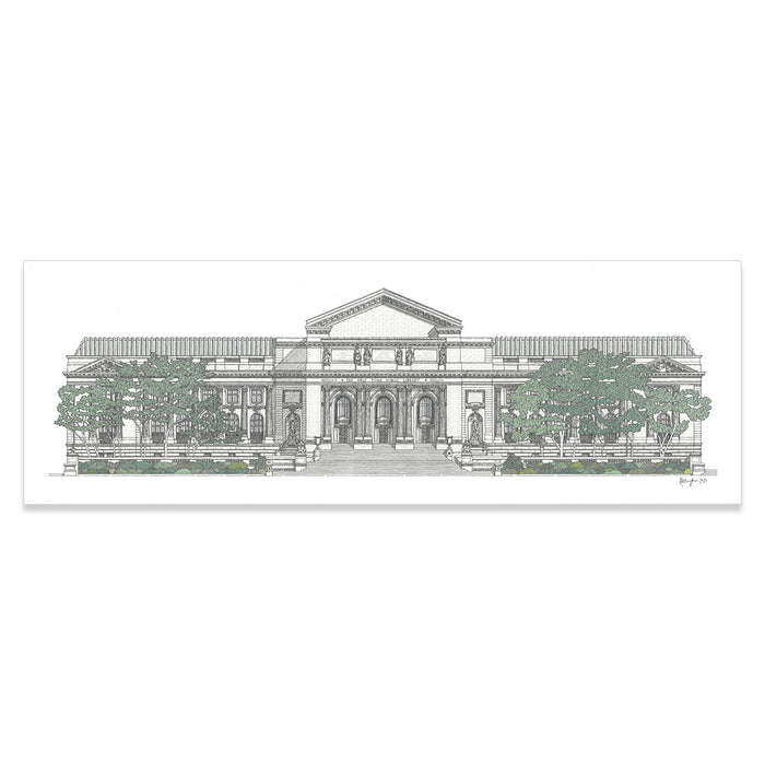 Panoramic postcard featuring an sketch of NYPL's flagship building.