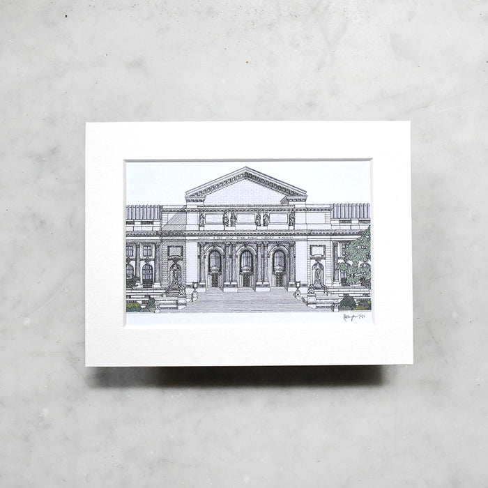Print featuring an architectural drawing of NYPL's flagship building.