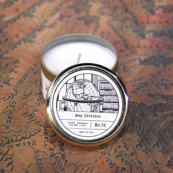 NYPL Map Division Travel Tin Candle - The New York Public Library Shop