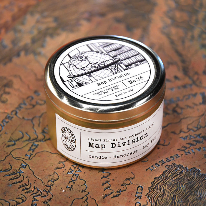 NYPL Map Division Travel Tin Candle - The New York Public Library Shop