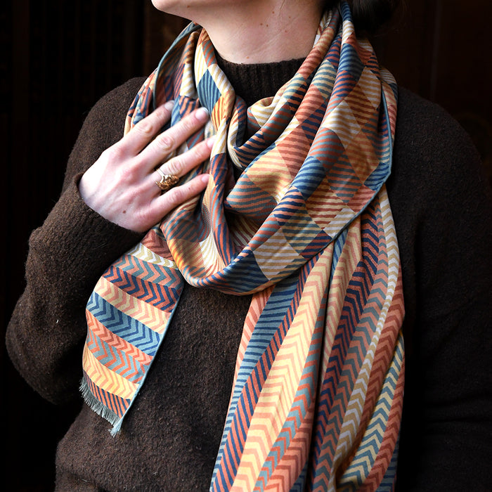 NYPL Melange Abstract Sandwashed Silk Oblong Scarf