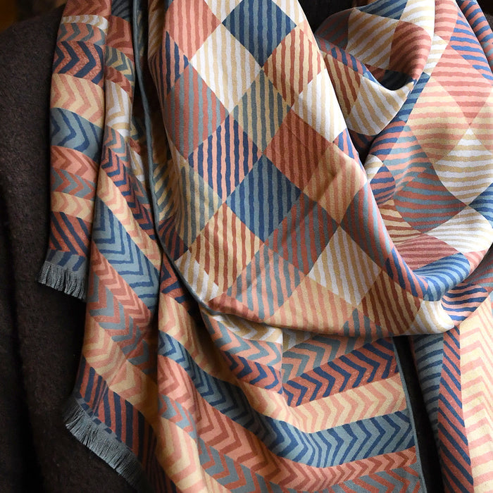 NYPL Melange Abstract Sandwashed Silk Oblong Scarf