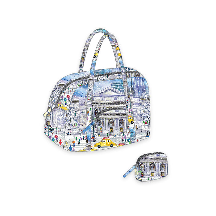 Duffle bag showing that folds into a mini pouch.