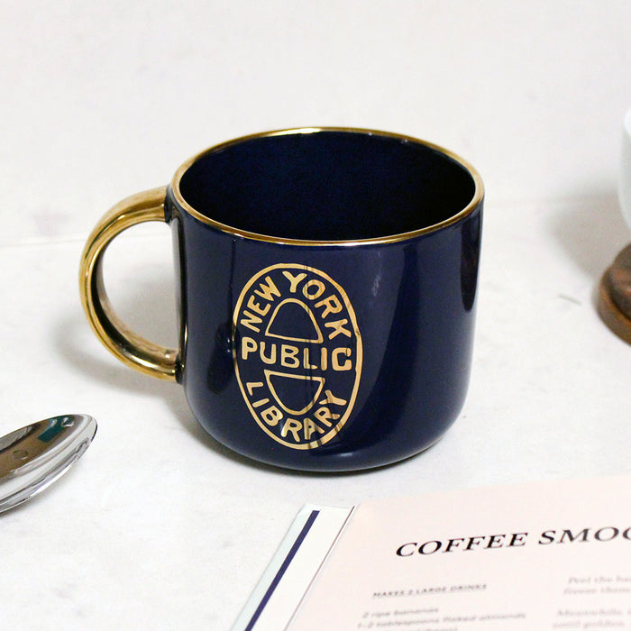 NYPL Navy Bookbinding Stamp Mug - The New York Public Library Shop