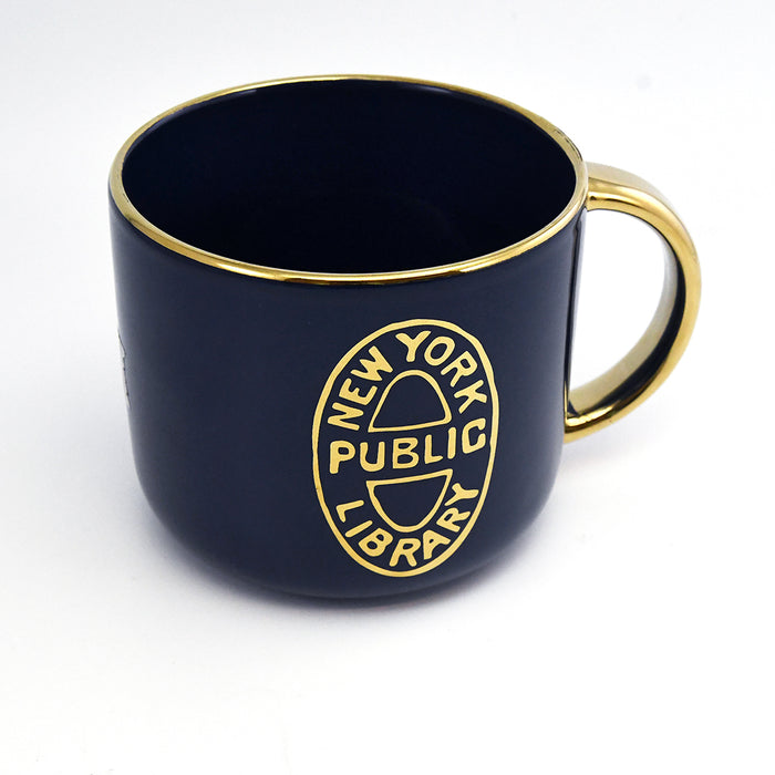 NYPL Navy Bookbinding Stamp Mug - The New York Public Library Shop