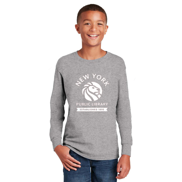 NYPL Youth Heathered Gray Long Sleeve T-Shirt - The New York Public Library Shop
