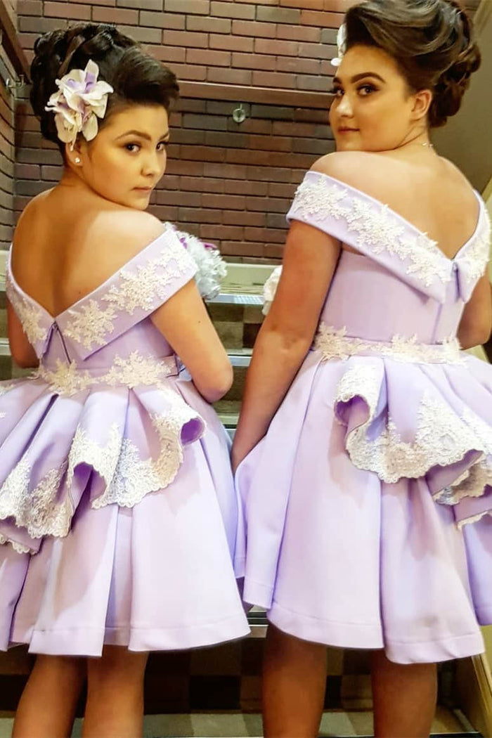 Off the Shoulder Lilace Short Bridesmaid Dress
