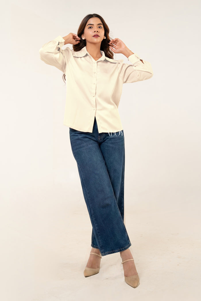 Off white pearl detail shirt women