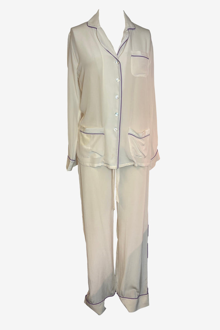 Olivia Von Halle Cream and Purple Trim Set