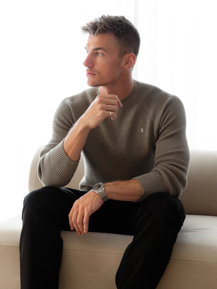 Olton Anchor Knit Jumper - Safari Green