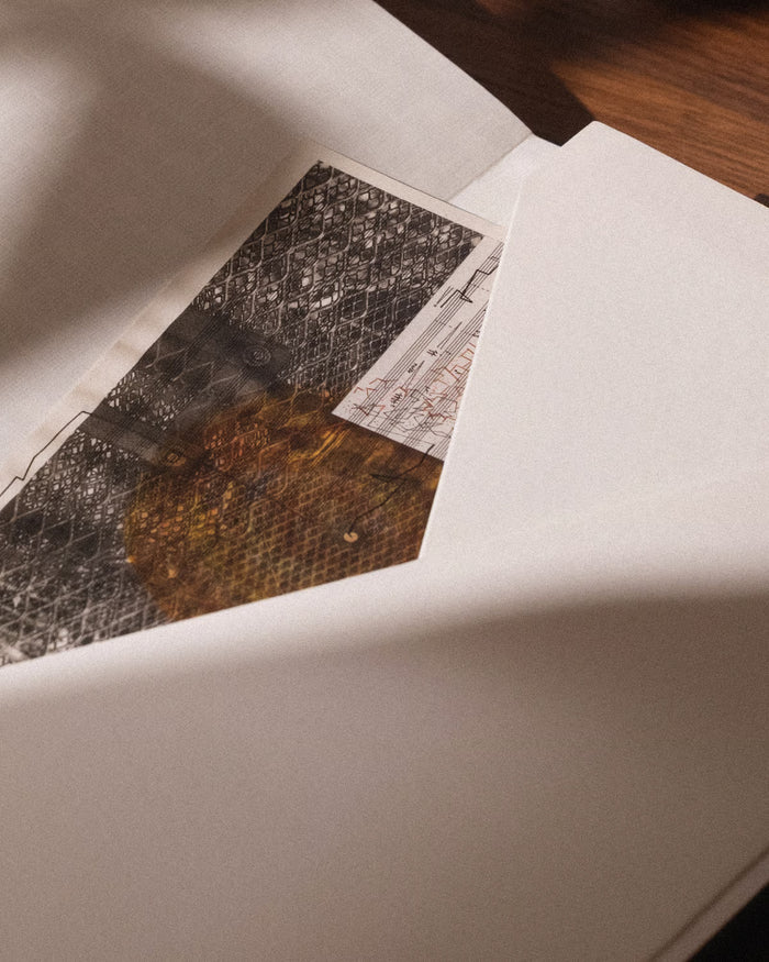 A close-up of the pocket inside the notebook.