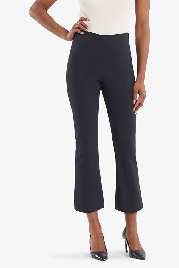 Front image of woman standing wearing Oshima pant in dark navy. | Grid | Exclude
