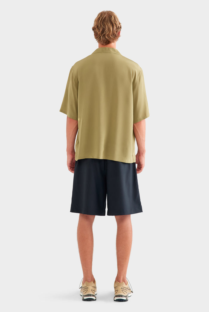 Oversized Silk Short Sleeve Shirt - Olive