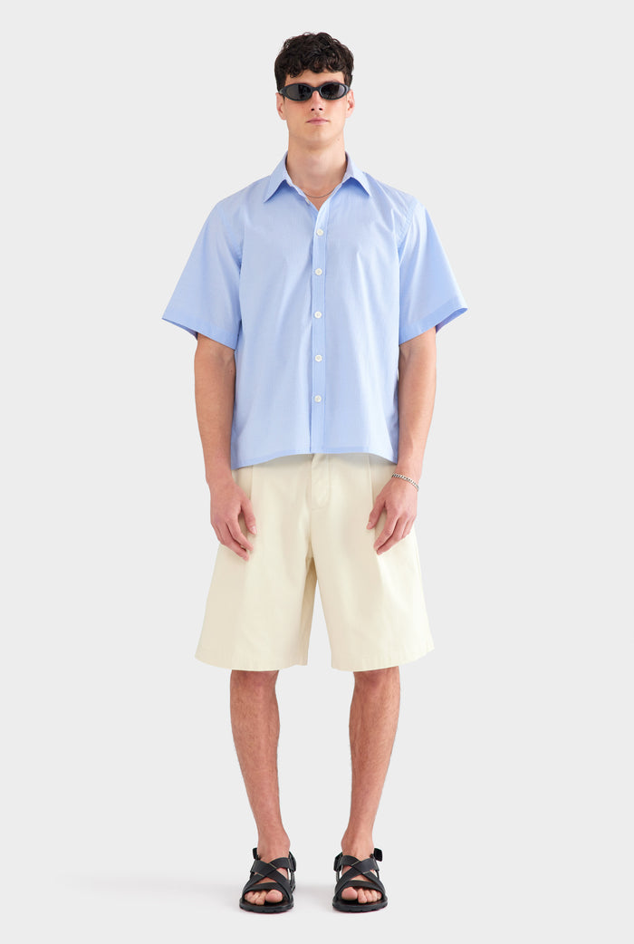 Oversized Stripe Short Sleeve Shirt - Blue/White Stripe