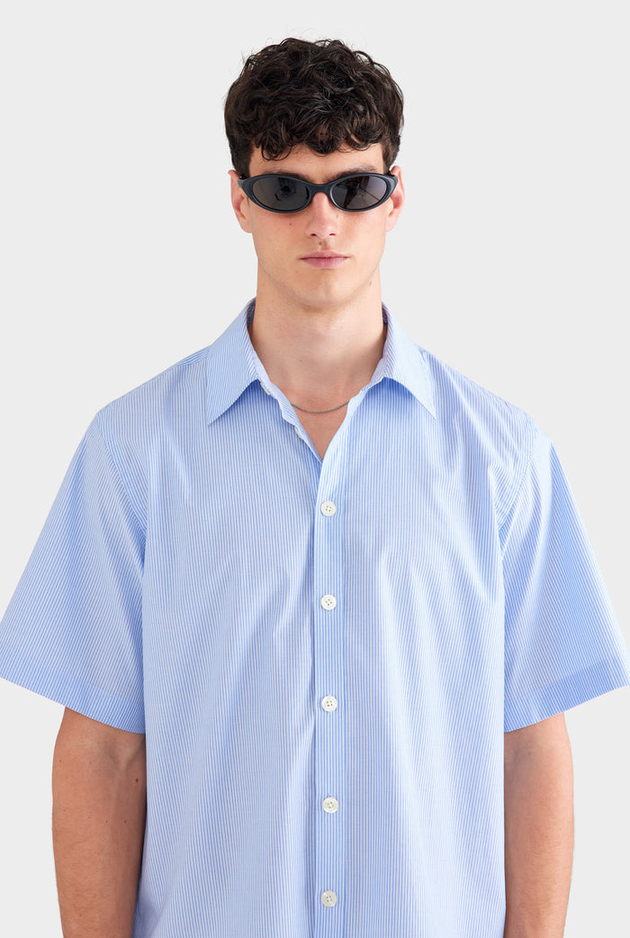 Oversized Stripe Short Sleeve Shirt - Blue/White Stripe