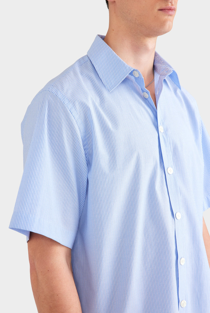 Oversized Stripe Short Sleeve Shirt - Blue/White Stripe