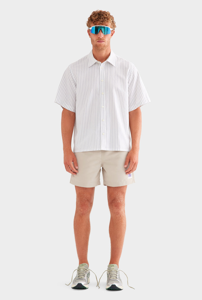 Oversized Stripe Short Sleeve Shirt - Off White/Navy Stripe