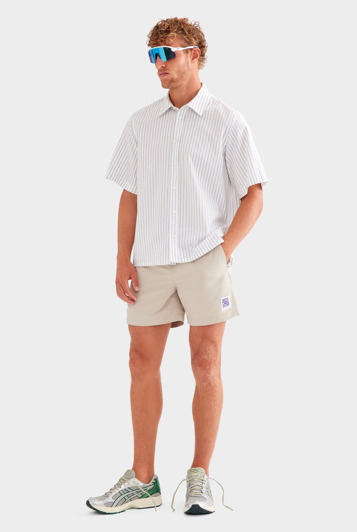 Oversized Stripe Short Sleeve Shirt - Off White/Navy Stripe