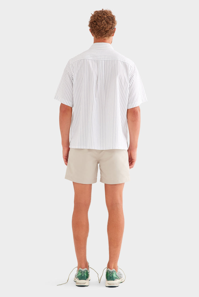 Oversized Stripe Short Sleeve Shirt - Off White/Navy Stripe