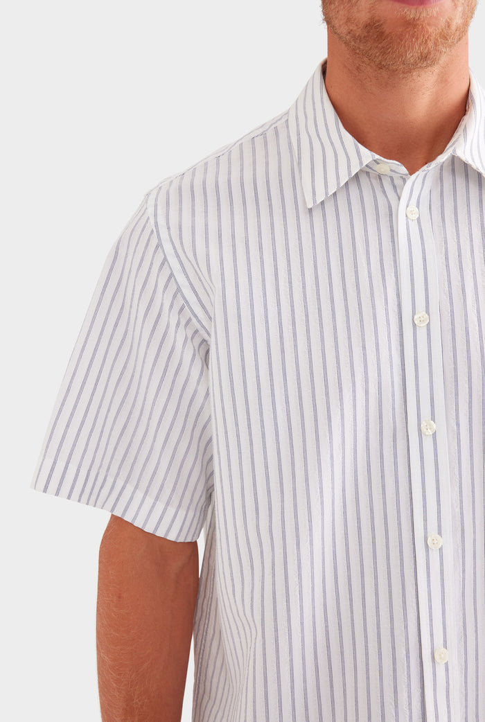 Oversized Stripe Short Sleeve Shirt - Off White/Navy Stripe