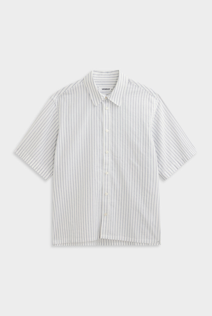 Oversized Stripe Short Sleeve Shirt - Off White/Navy Stripe