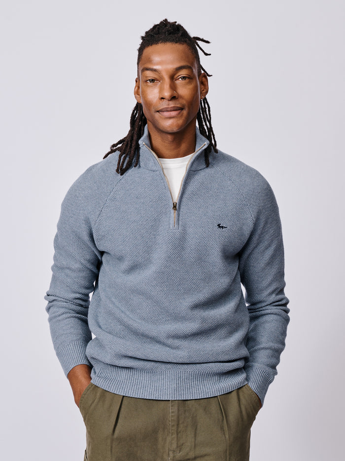 Aubin Pale Bliue Owmby Cotton Zip Neck | Zip Neck