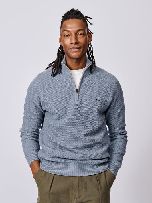 Aubin Pale Bliue Owmby Cotton Zip Neck | Zip Neck