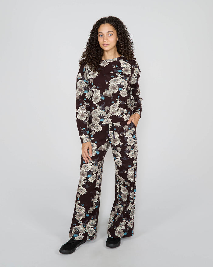 PAIGE SERIOUS FLORAL KNIT PANT - BLACK