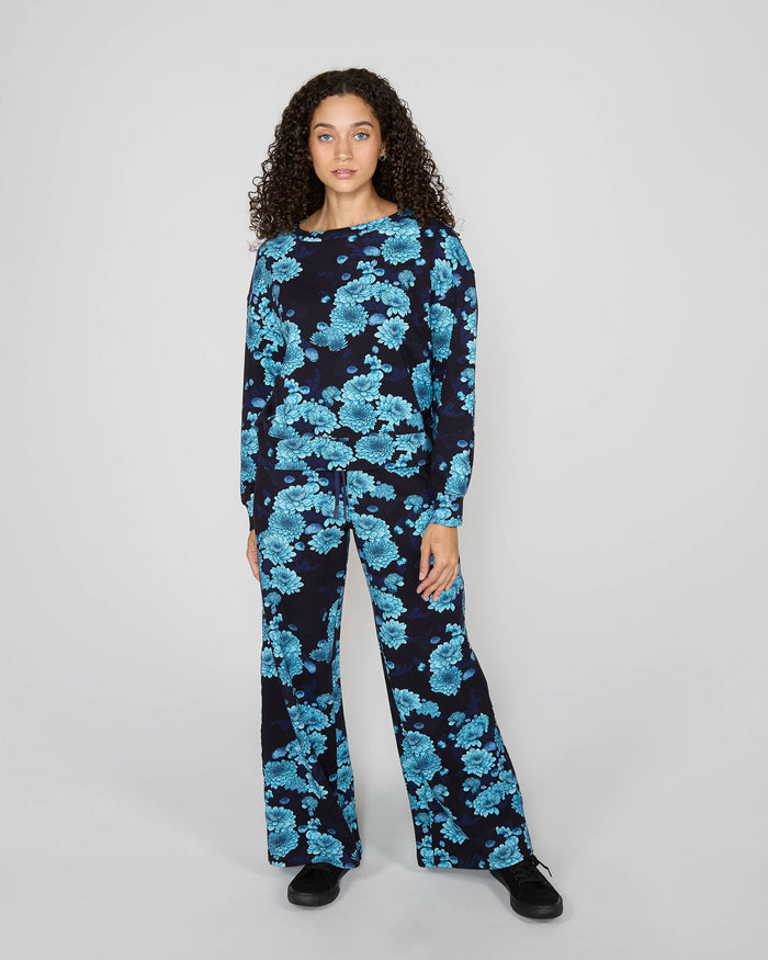PAIGE SERIOUS FLORAL KNIT PANT - NAVY