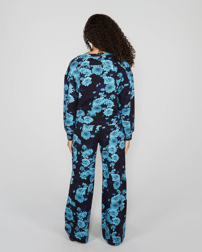 PAIGE SERIOUS FLORAL KNIT PANT - NAVY