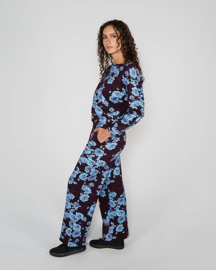 PAIGE SERIOUS FLORAL KNIT PANT - PLUM