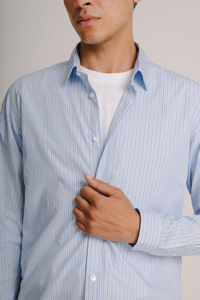 Pale Blue Stripe Poplin Shirt, Collar Shirt - SIRPLUS